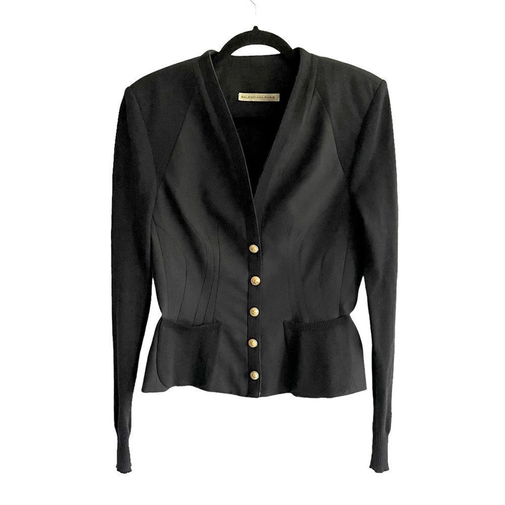 BALENCIAGA Paris Tailored Button Front Blazer Jacket Wool Silk Black 38